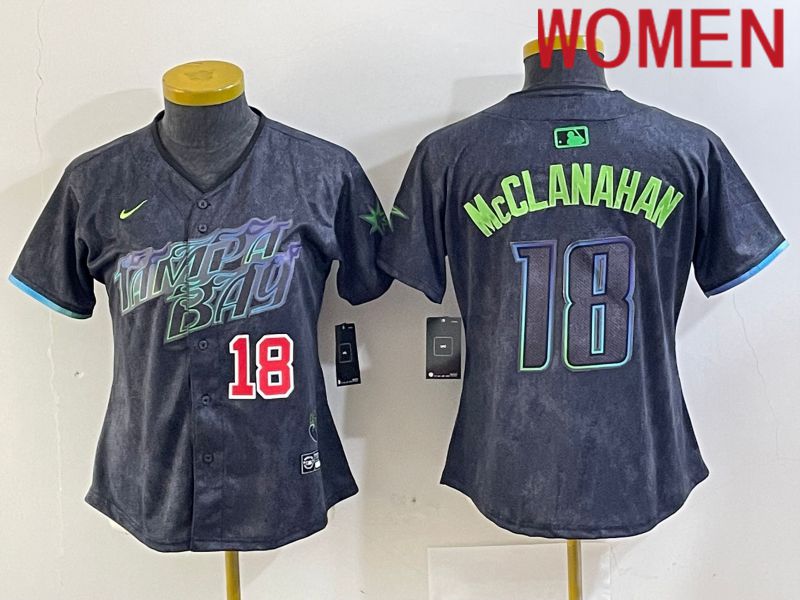Women Tampa Bay Rays 18 Mcclanahan Nike MLB Limited City Connect Black 2024 Jersey style 3